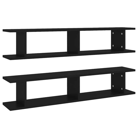 807206 vidaXL Wall Shelves 2 pcs Black 105x18x20 cm Engineered Wood