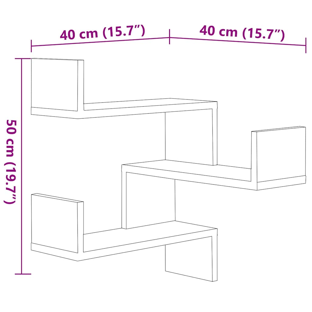 vidaXL Wall Corner Shelves 2 pcs Concrete Grey 40x40x50 cm