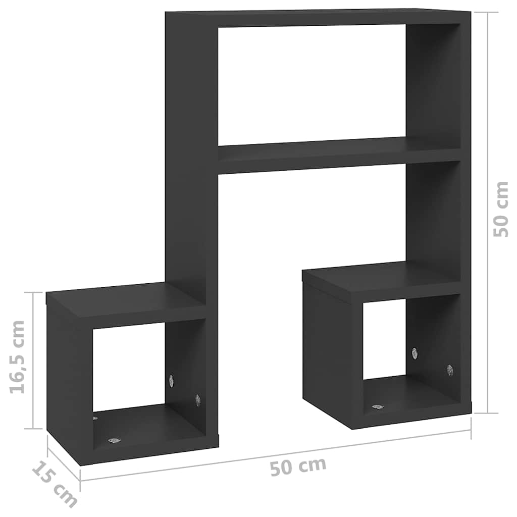 807243 vidaXL Wall Shelves 2 pcs Grey 50x15x50 cm Engineered Wood