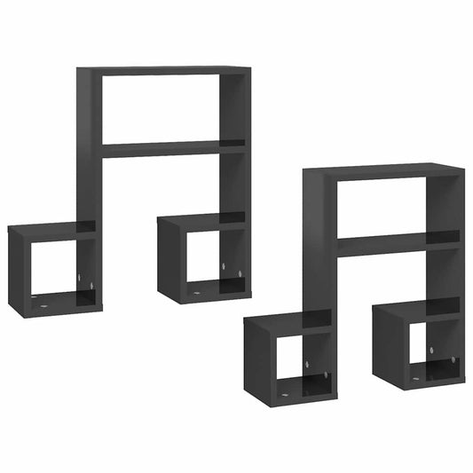 807249 vidaXL Wall Shelves 2 pcs High Gloss Grey 50x15x50 cm Engineered Wood