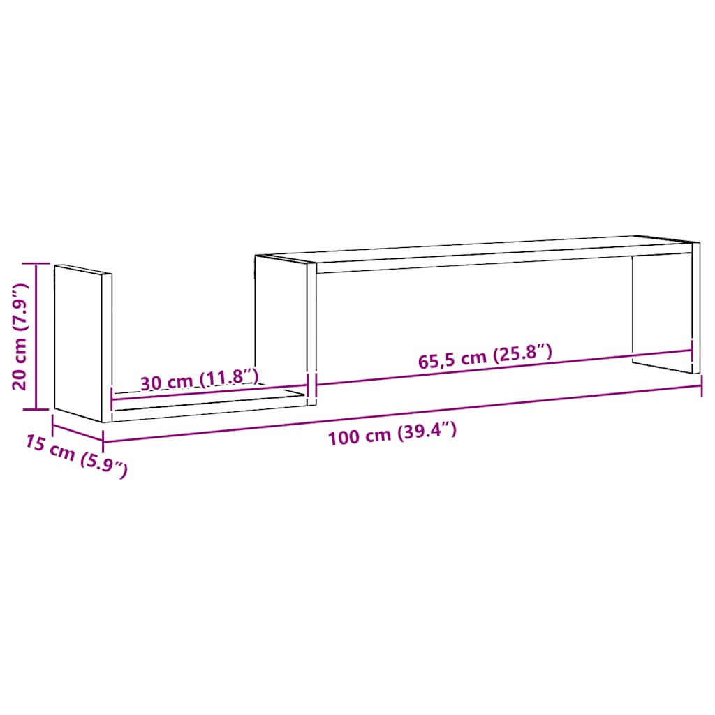 vidaXL Wall Shelf | Set of 2 | White | Engineered wood | 100 cm x 15 cm x 20 cm