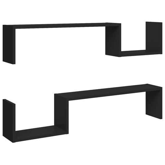 vidaXL Wall Shelf 2 pcs Black 100x15x20 cm Engineered Wood