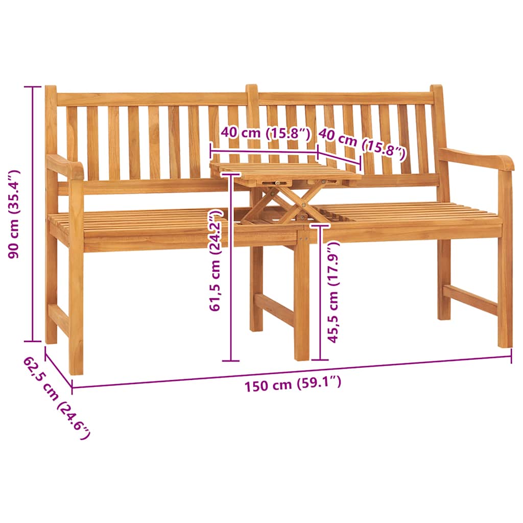 vidaXL Bench | Teak | Solid Teak Wood | 3-seater