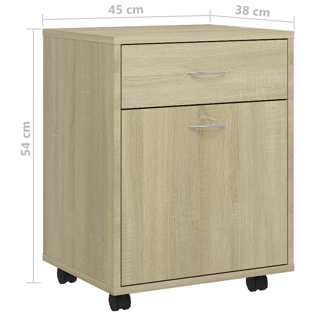 vidaXL Rolling Cabinet Sonoma Oak 45x38x54 cm Engineered Wood