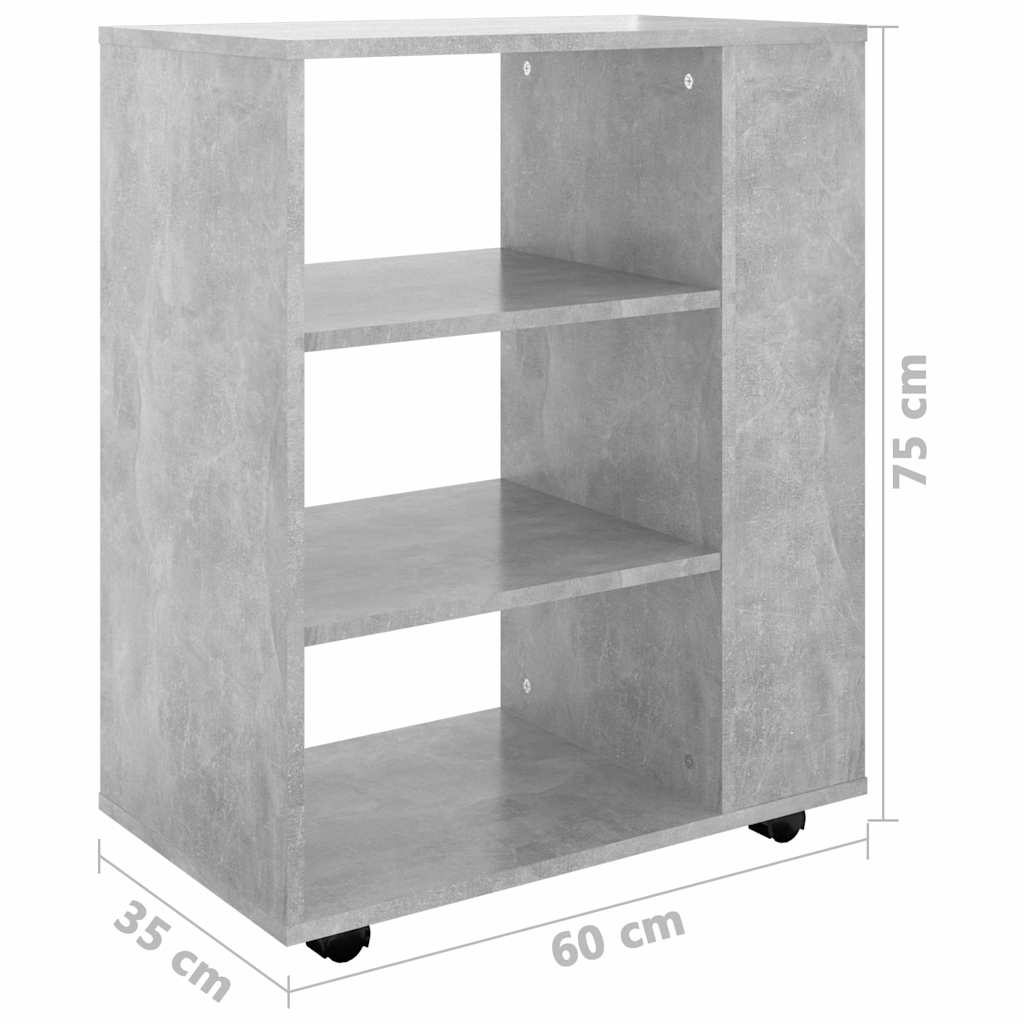 808453 vidaXL Rolling Cabinet Concrete Grey 60x35x75 cm Engineered Wood