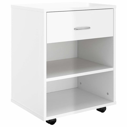 808473 vidaXL Rolling Cabinet High Gloss White 46x36x59 cm Engineered Wood