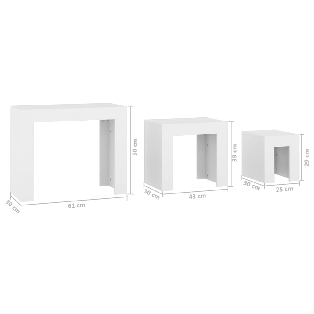 vidaXL Nesting Coffee Tables 3 pcs White Engineered Wood