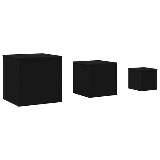808586 vidaXL Side Tables 3 pcs Black Engineered Wood
