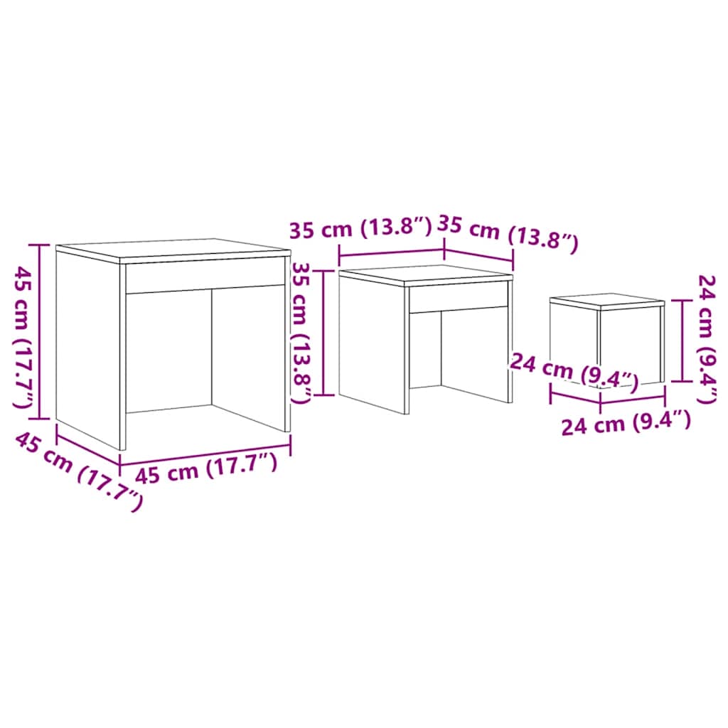 vidaXL Nesting Tables 3 pcs White Engineered Wood