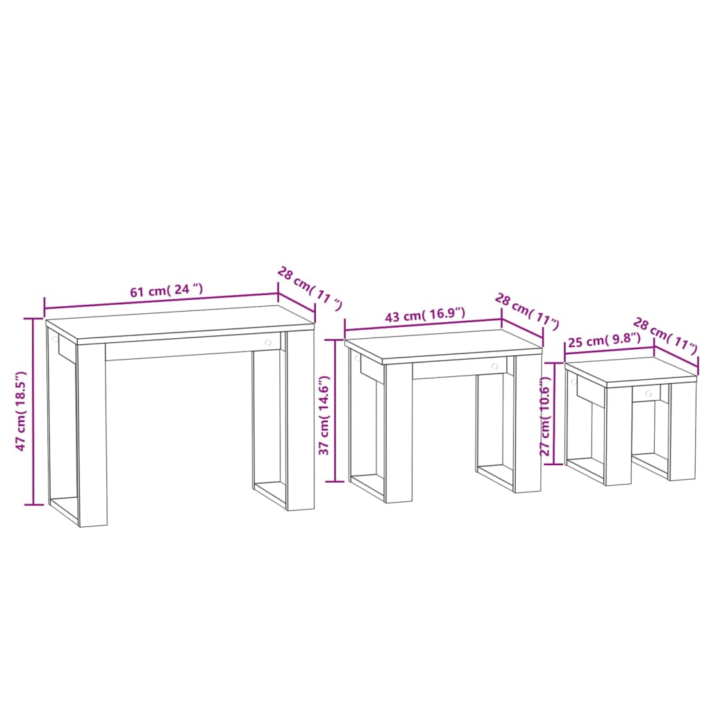 808606 vidaXL Nesting Tables 3 pcs Sonoma Oak Engineered Wood