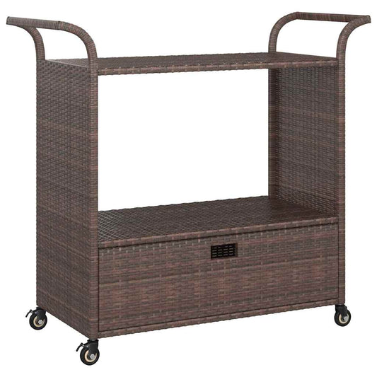 316662 vidaXL Bar Cart with Drawer Brown 100x45x97 cm Poly Rattan