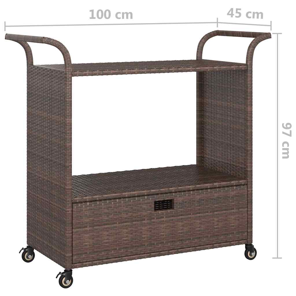 316662 vidaXL Bar Cart with Drawer Brown 100x45x97 cm Poly Rattan