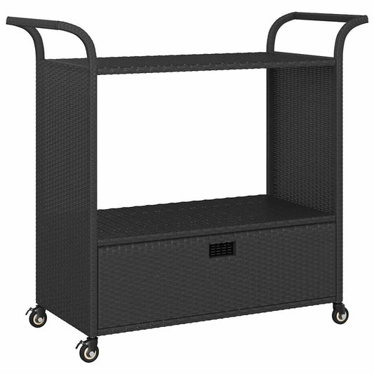 316663 vidaXL Bar Cart with Drawer Black 100x45x97 cm Poly Rattan