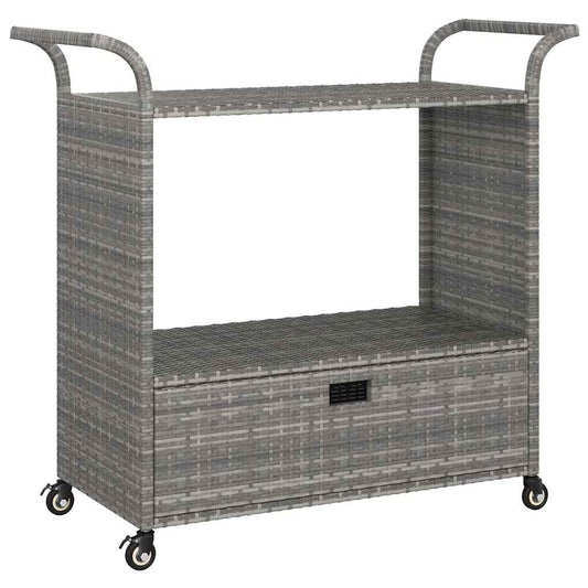 316664 vidaXL Bar Cart with Drawer Grey 100x45x97 cm Poly Rattan
