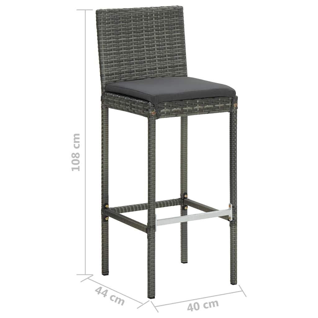 vidaXL Garden Bar Stools with Cushions 4 pcs Grey Poly Rattan