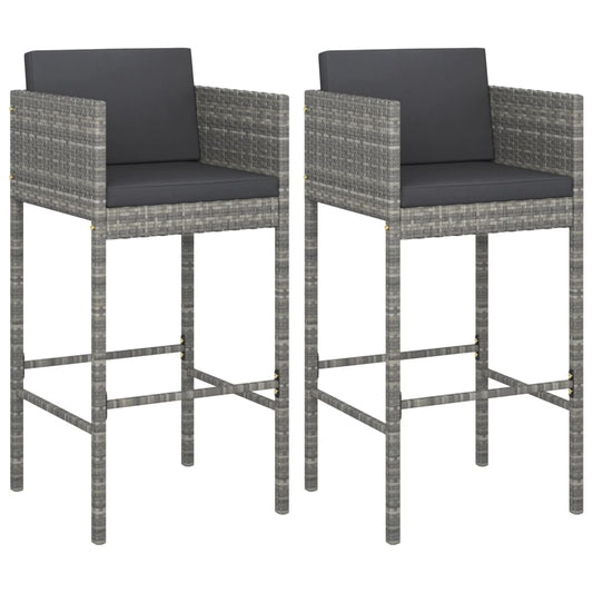 vidaXL Bar Stools with Cushions 2 pcs Grey Poly Rattan