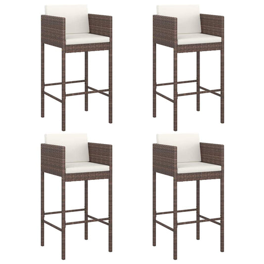 vidaXL Bar Stools 4 pcs with Cushions Brown Poly Rattan