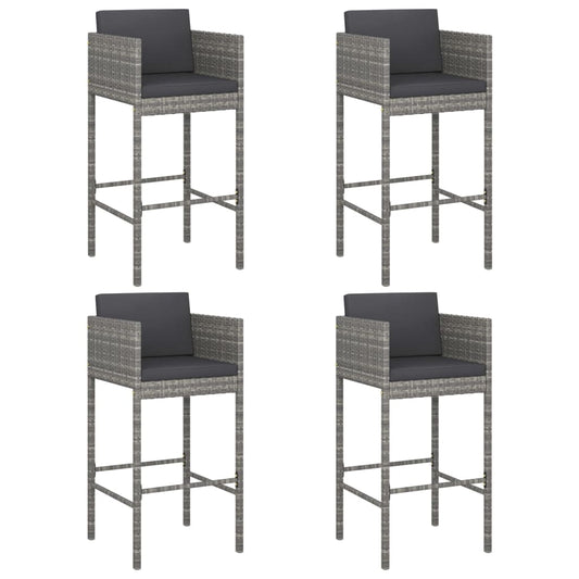 vidaXL Bar Stools 4 pcs with Cushions Grey Poly Rattan