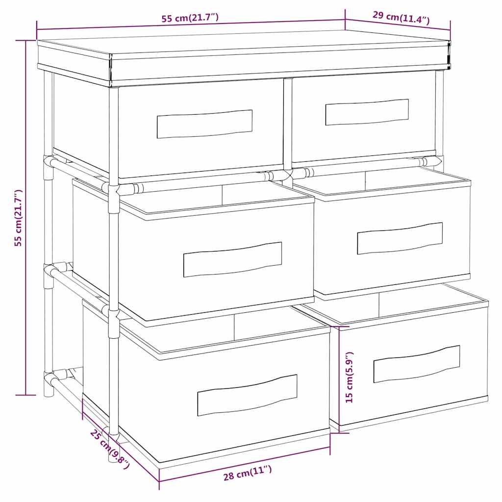 337257 vidaXL Storage Cabinet with 6 Drawers 55x29x55 cm Black Steel