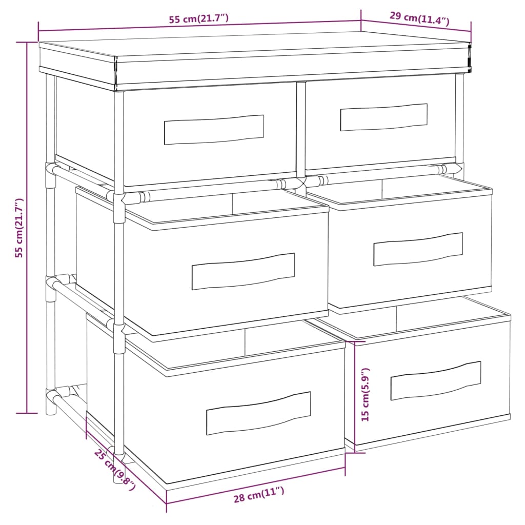 vidaXL Storage Cabinet with 6 Drawers 55x29x55 cm Cream Steel