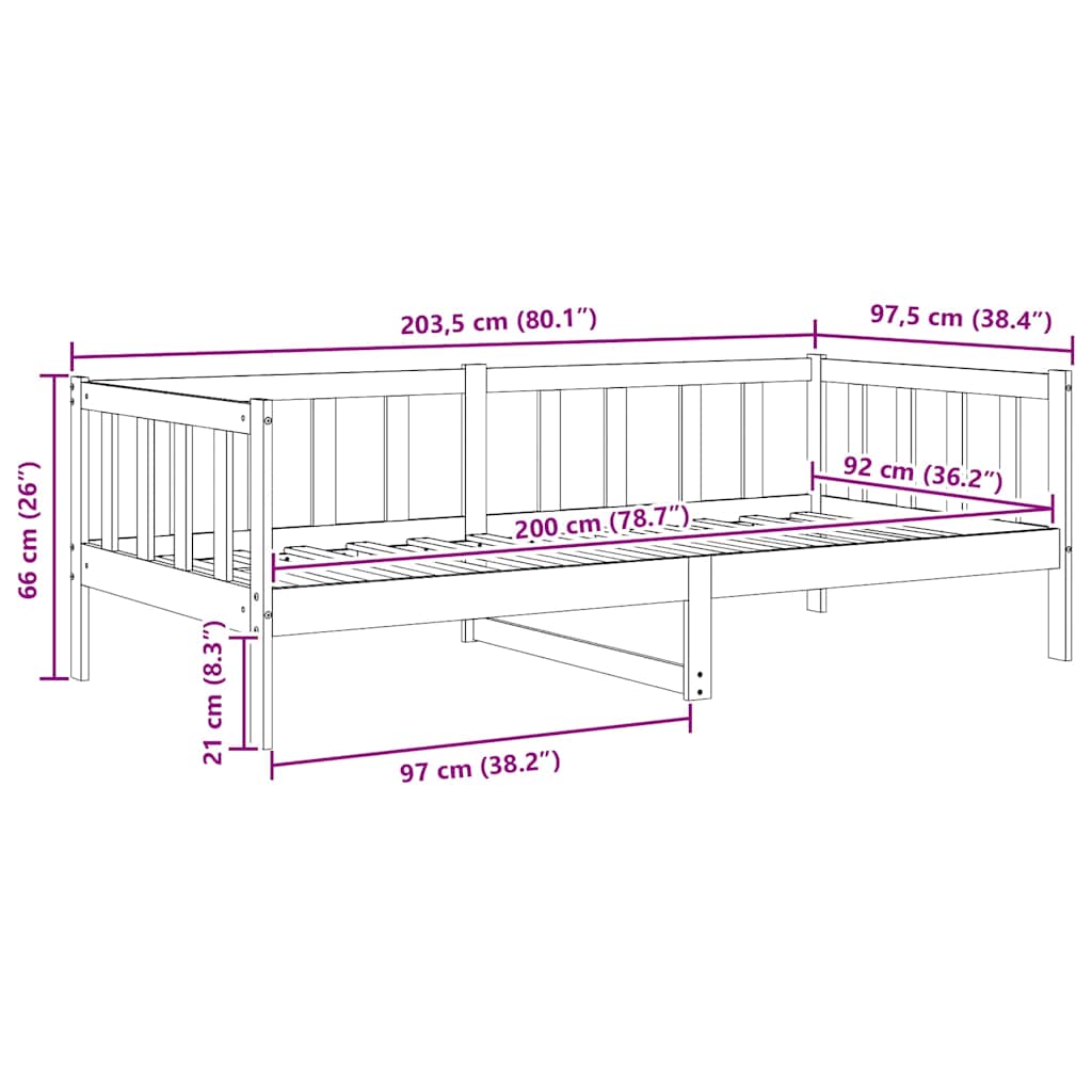 vidaXL Day Bed | Grey | Solid pinewood | 90x200 cm