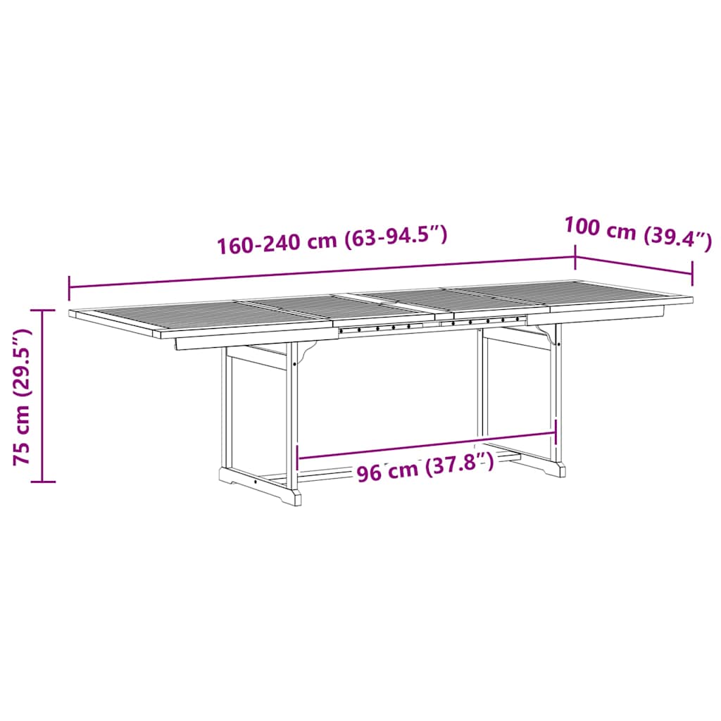 vidaXL Garden Dining Table (160-240)x100x75 cm Solid Acacia Wood