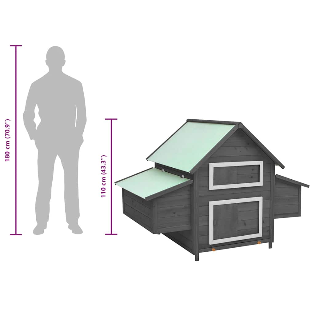 vidaXL Chicken Coop Grey and White 150x96x110 cm Solid Firwood