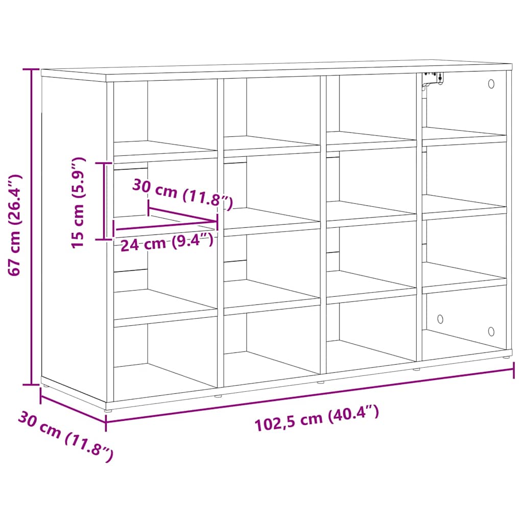 vidaXL Shoe Cabinet 103 x 30 x 67 cm Engineered Wood Sonoma Oak
