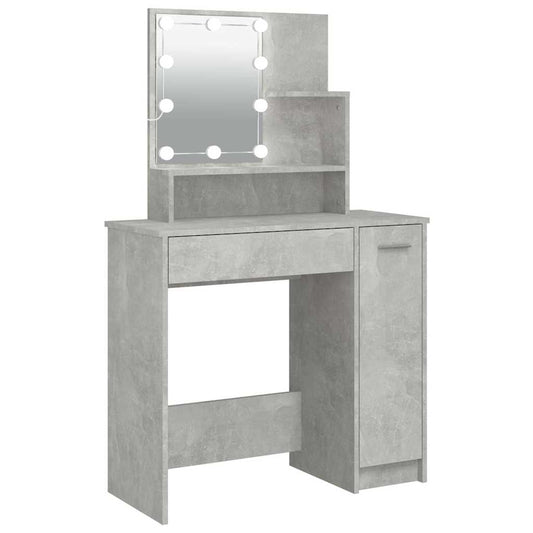 vidaXL Dressing Table with LED Concrete Grey 86,5x35x136 cm