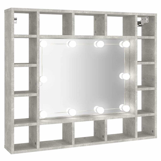 vidaXL Mirror Cabinet with LED Concrete Grey 91x15x76.5 cm