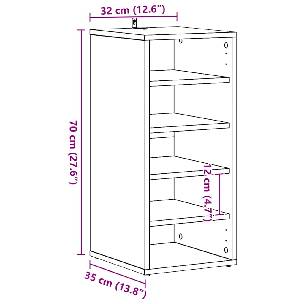 vidaXL Shoe Cabinet Concrete Grey 31.5x35x70 cm Engineered Wood