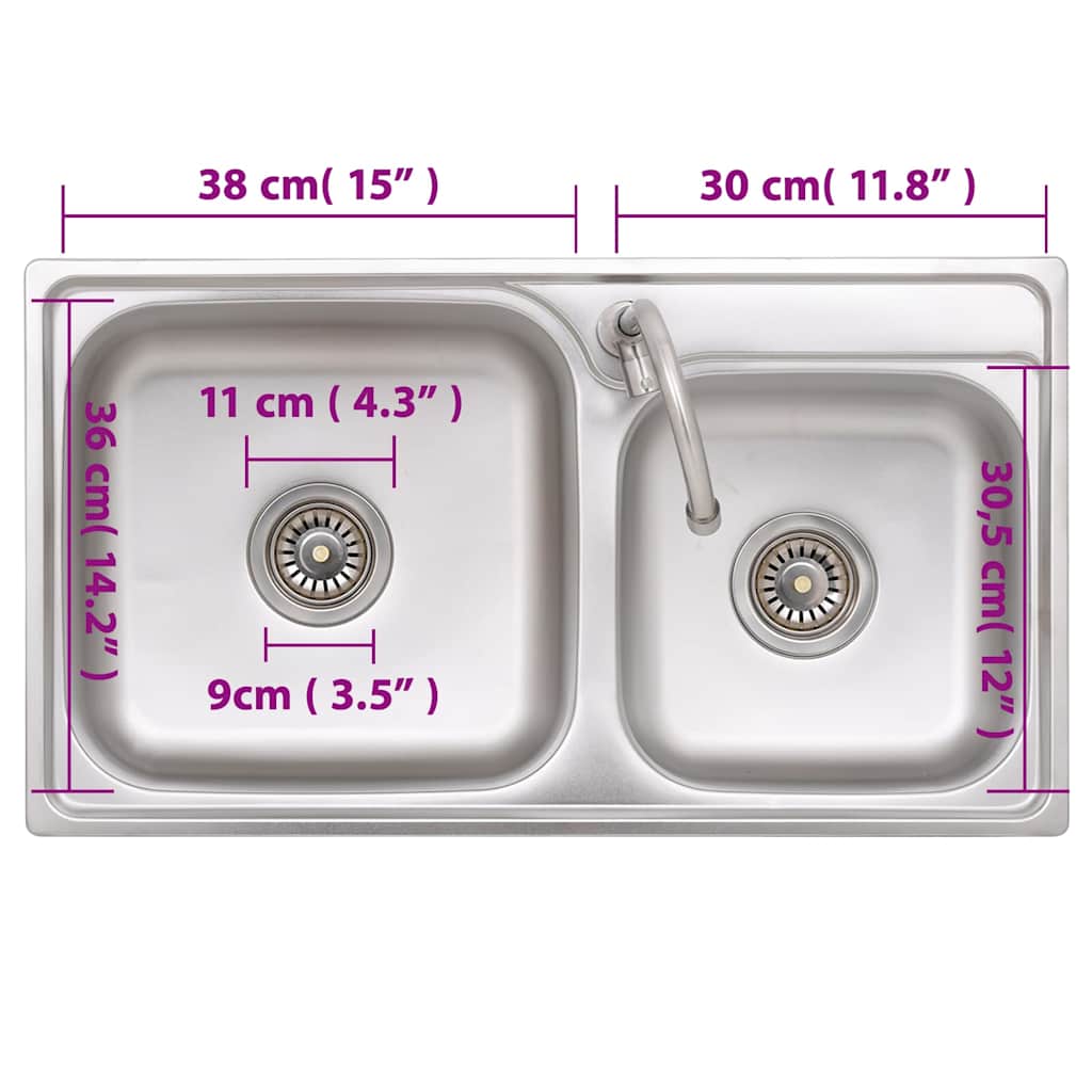 151211 vidaXL Camping Sink Double Basins with Tap Stainless Steel