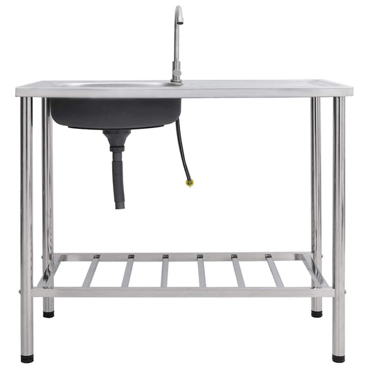151214 vidaXL Camping Sink Single Basin with Tap Stainless Steel