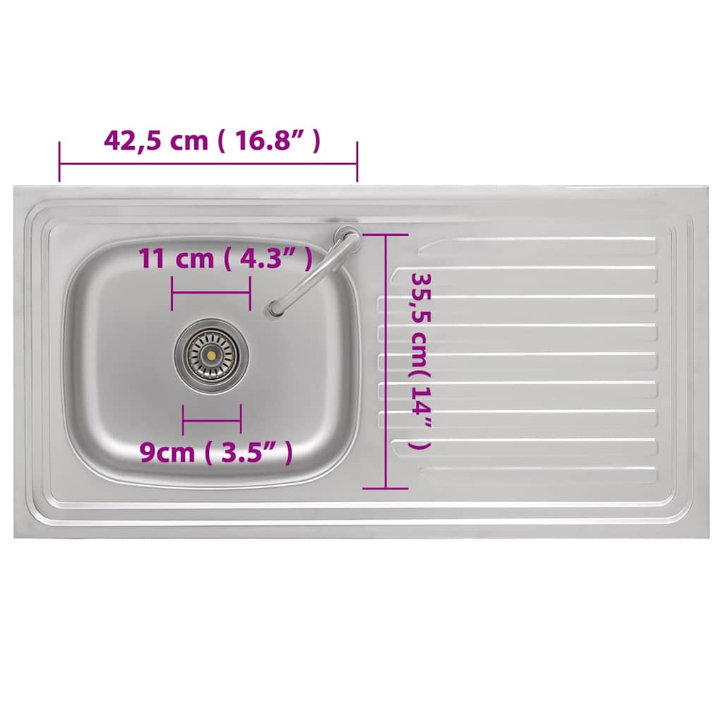 151214 vidaXL Camping Sink Single Basin with Tap Stainless Steel