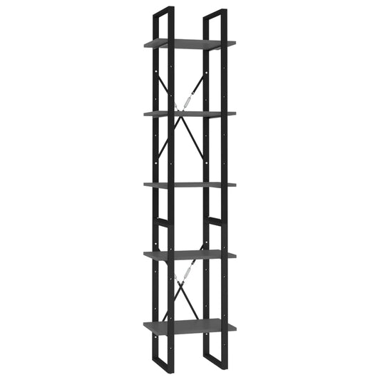 vidaXL 5-Tier Book Cabinet Grey 40x30x175 cm Engineered Wood