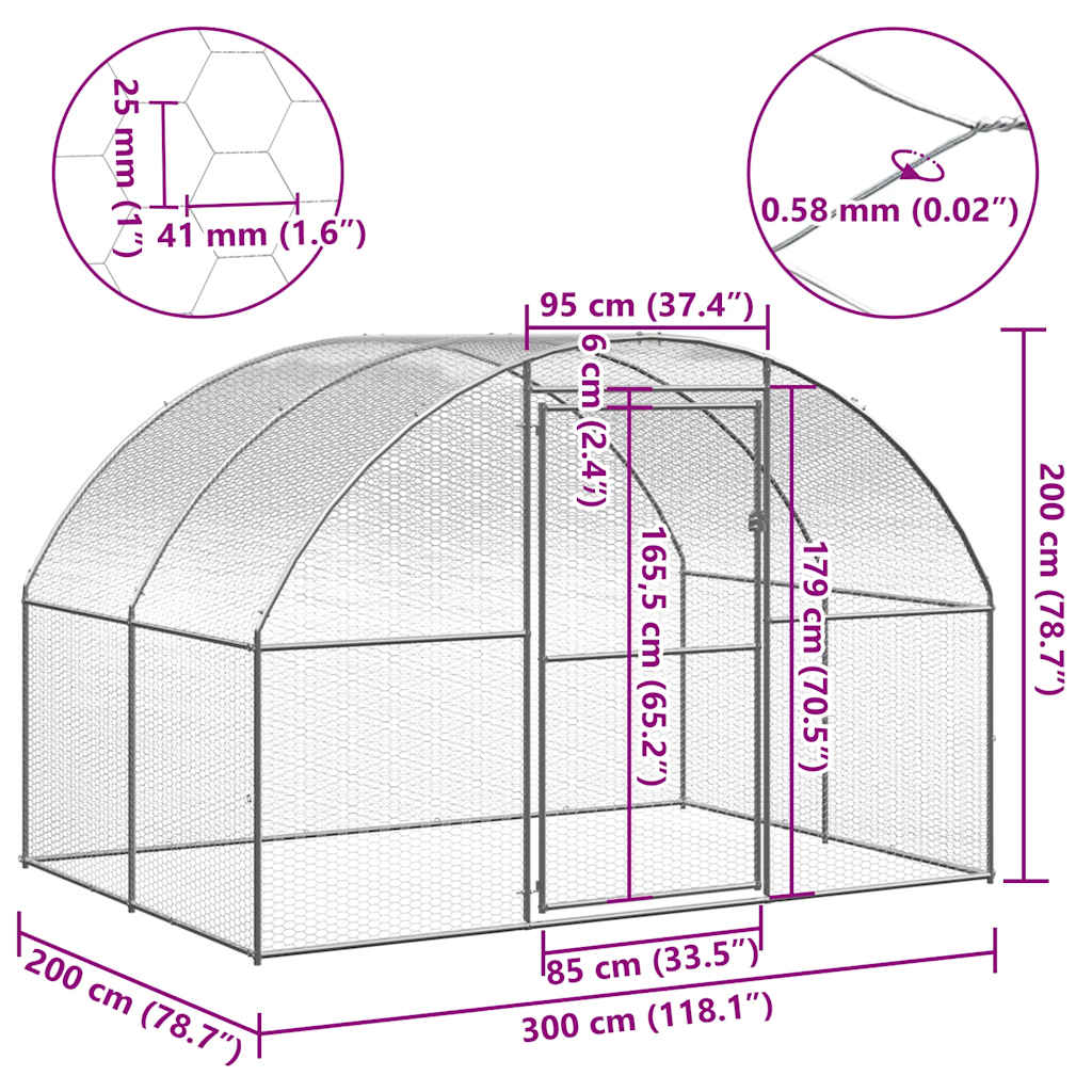 vidaXL Outdoor Chicken Coop 3x2x2 m Galvanised Steel