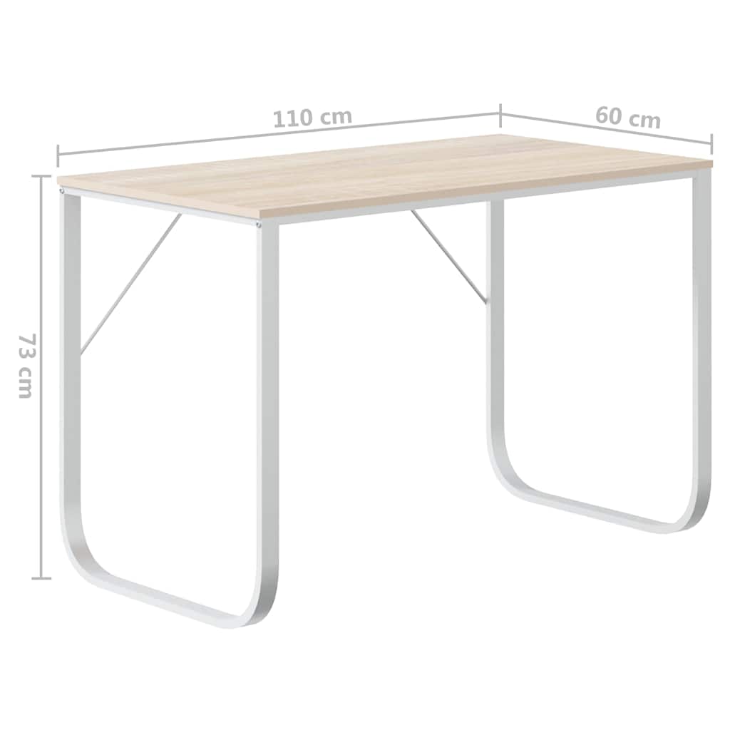 vidaXL Computer Desk White and Oak 110x60x73 cm Engineered Wood