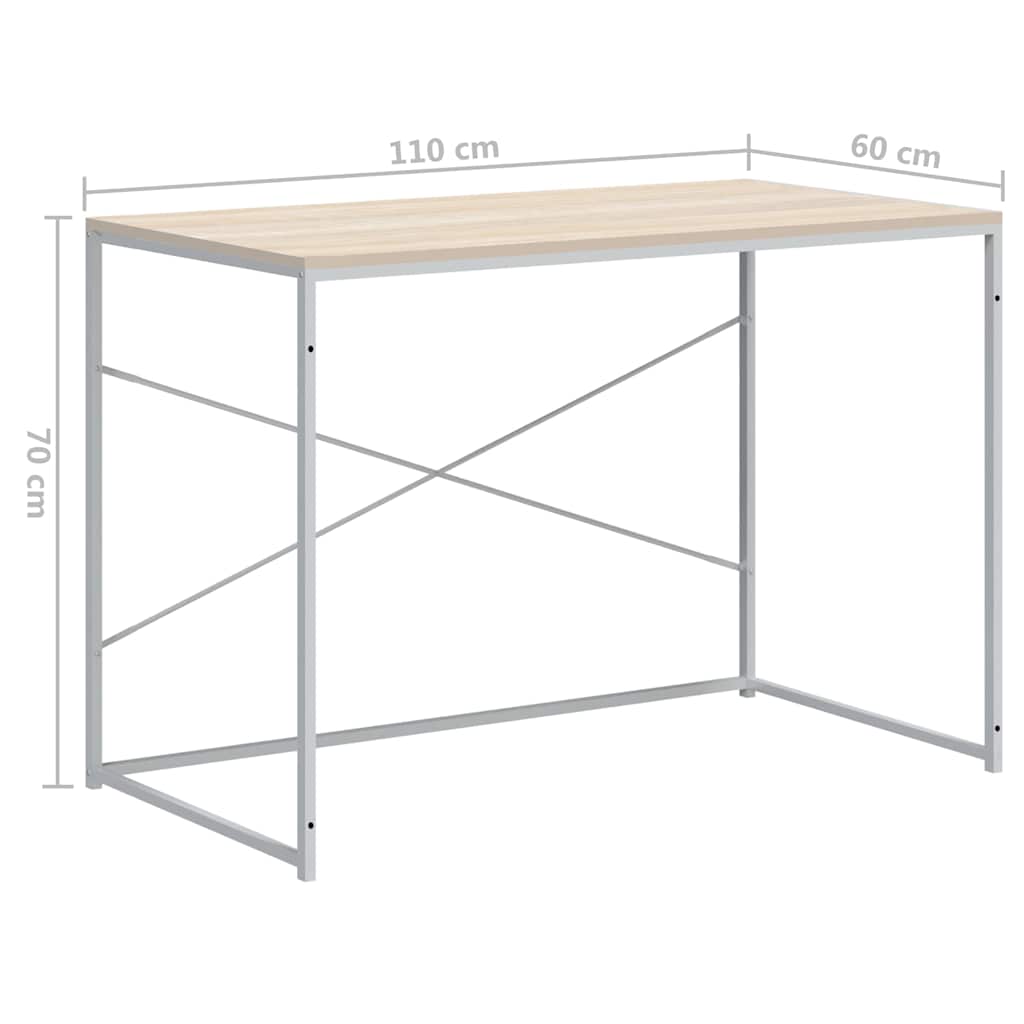 vidaXL Computer Desk White and Oak 110x60x70 cm Engineered Wood