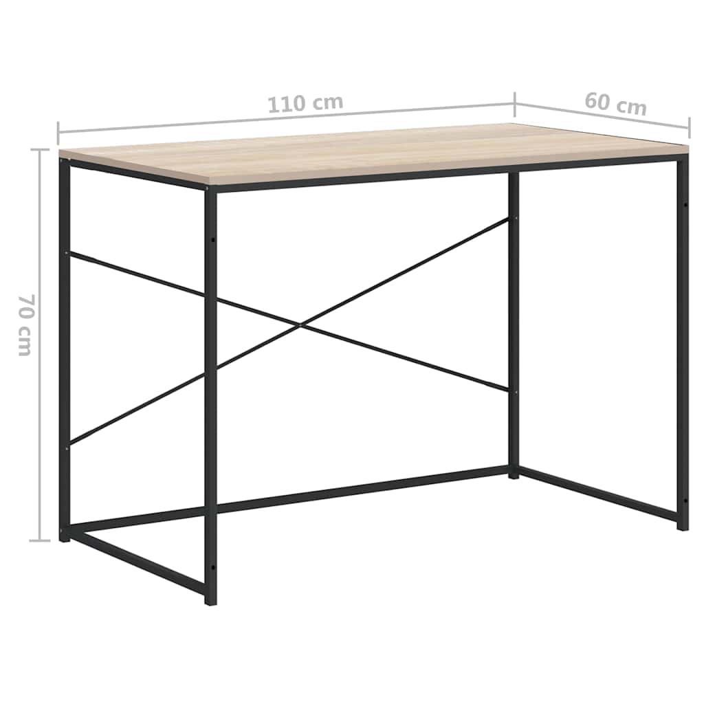 vidaXL Computer Desk Black and Oak 110x60x70 cm Engineered Wood