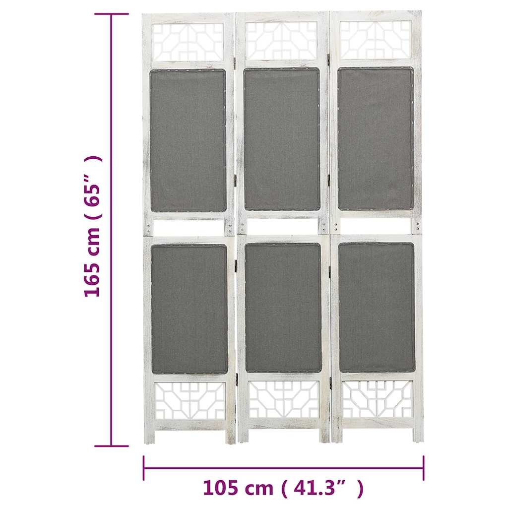 vidaXL 3-Panel Room Divider Grey 105x165 cm Fabric