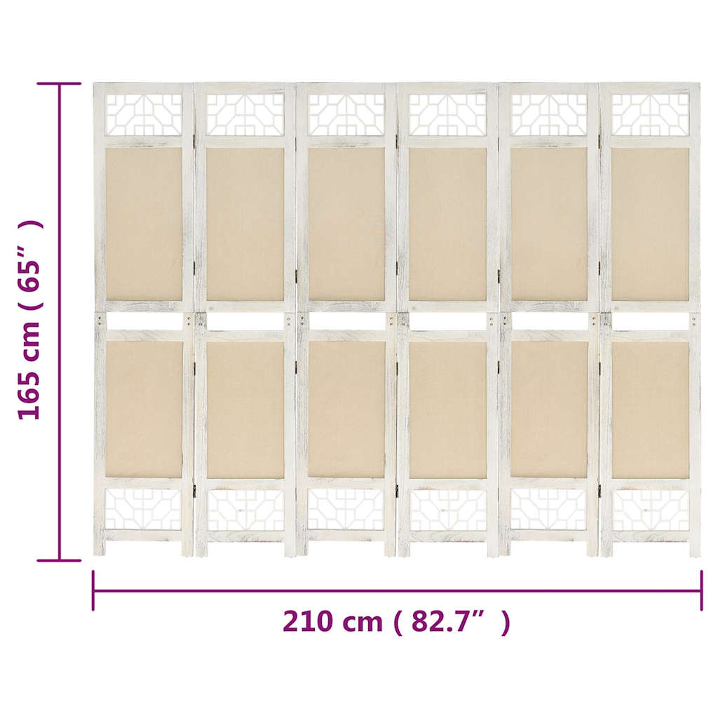 vidaXL 6-Panel Room Divider Cream 210x165 cm Fabric