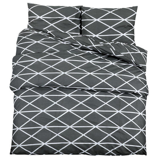 vidaXL Duvet Cover Set Dark Grey and White 240x220 cm Cotton