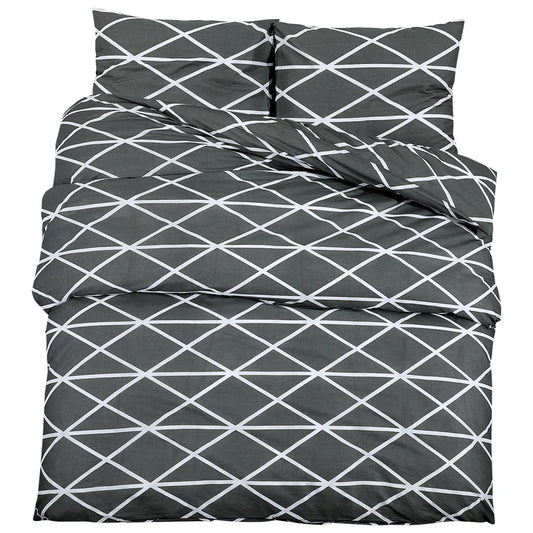 vidaXL Duvet Cover Set Dark Grey and White 220x240 cm Cotton