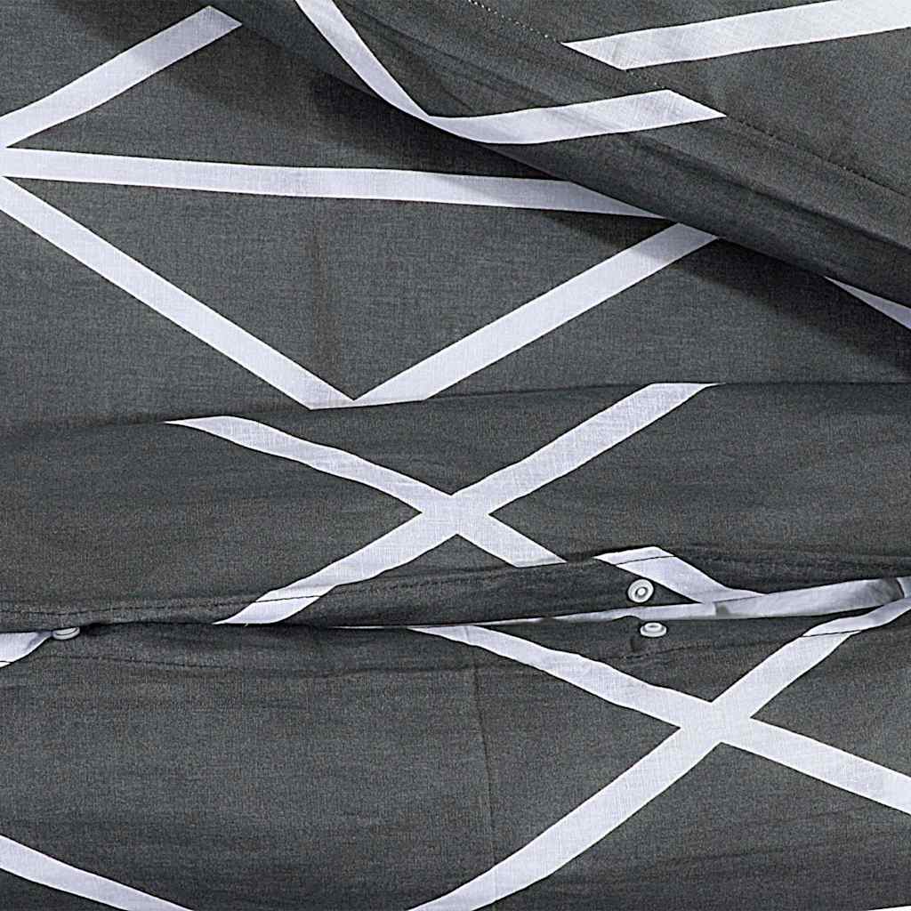 vidaXL Duvet Cover Set Dark Grey and White 220x240 cm Cotton