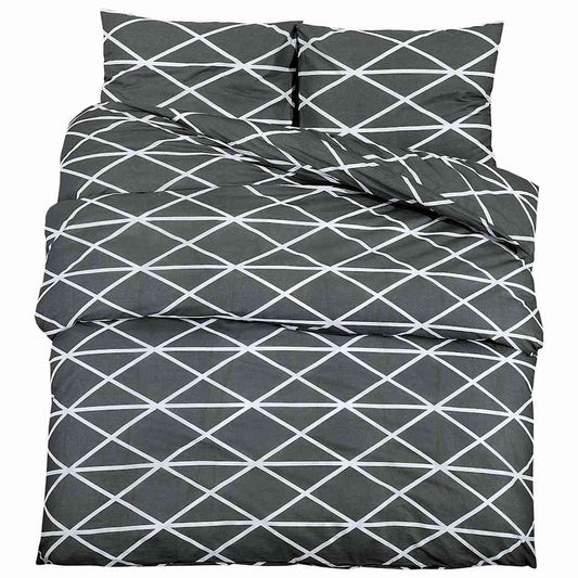 vidaXL Duvet Cover Set Dark Grey and White 200x220 cm Cotton