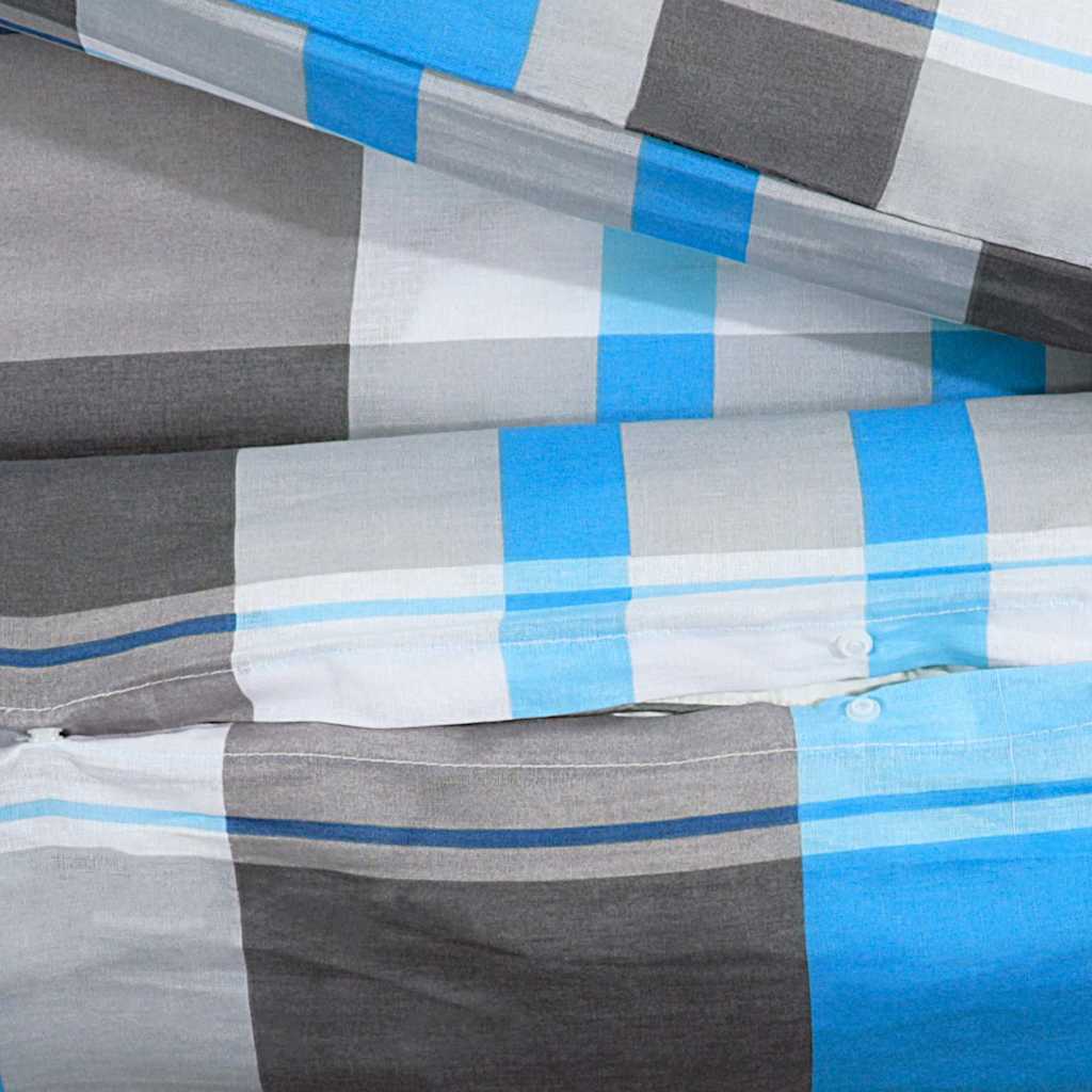 vidaXL Duvet Cover Set Blue and Grey 155x220 cm Cotton