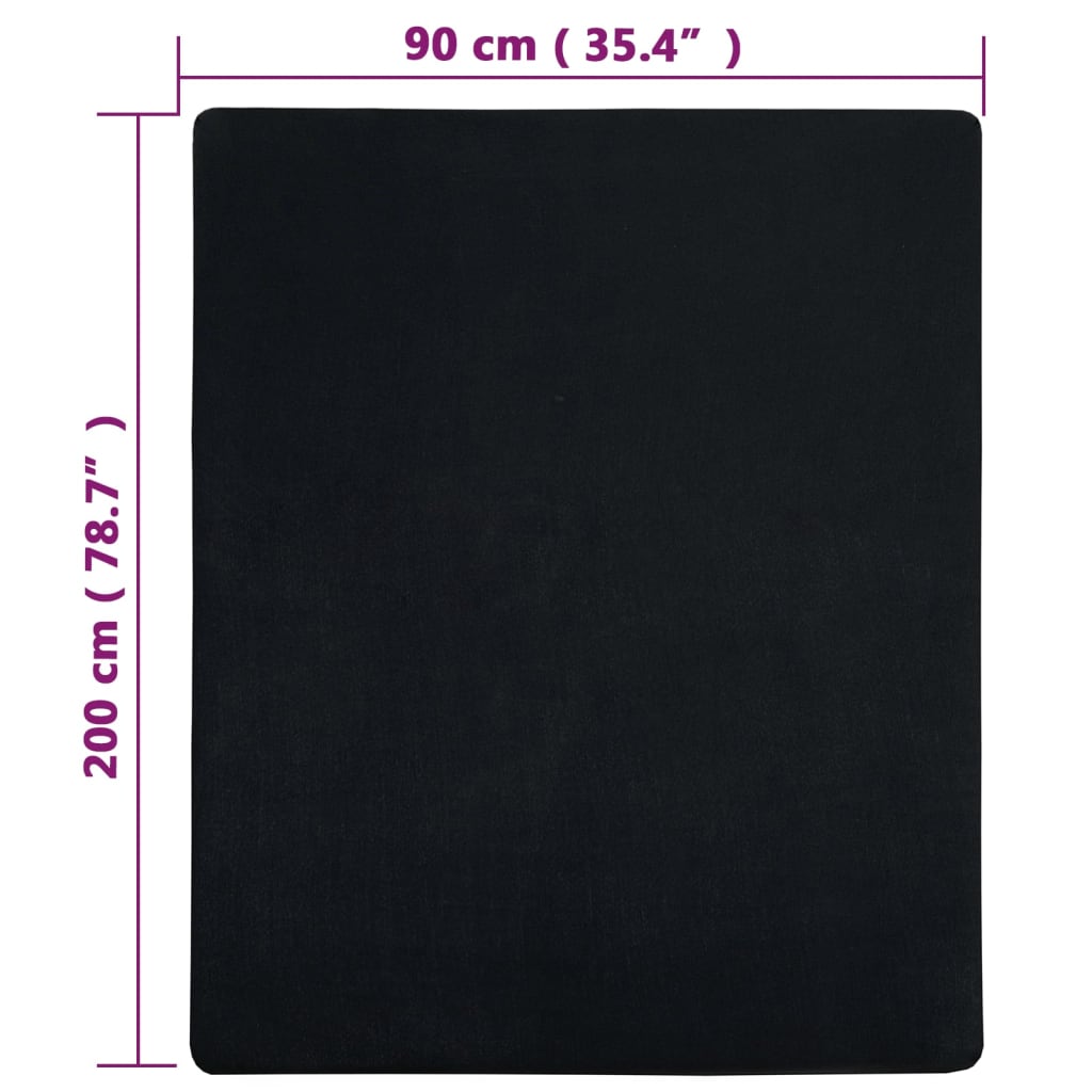 vidaXL Jersey Fitted Sheet Black 90x200 cm Cotton