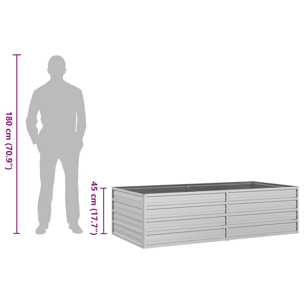 vidaXL Garden Raised Bed 160x80x45 cm Galvanized Steel Silver