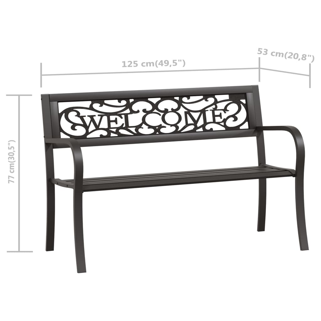 vidaXL Garden Bench | Black | Powder-coated steel and plastic | Standard