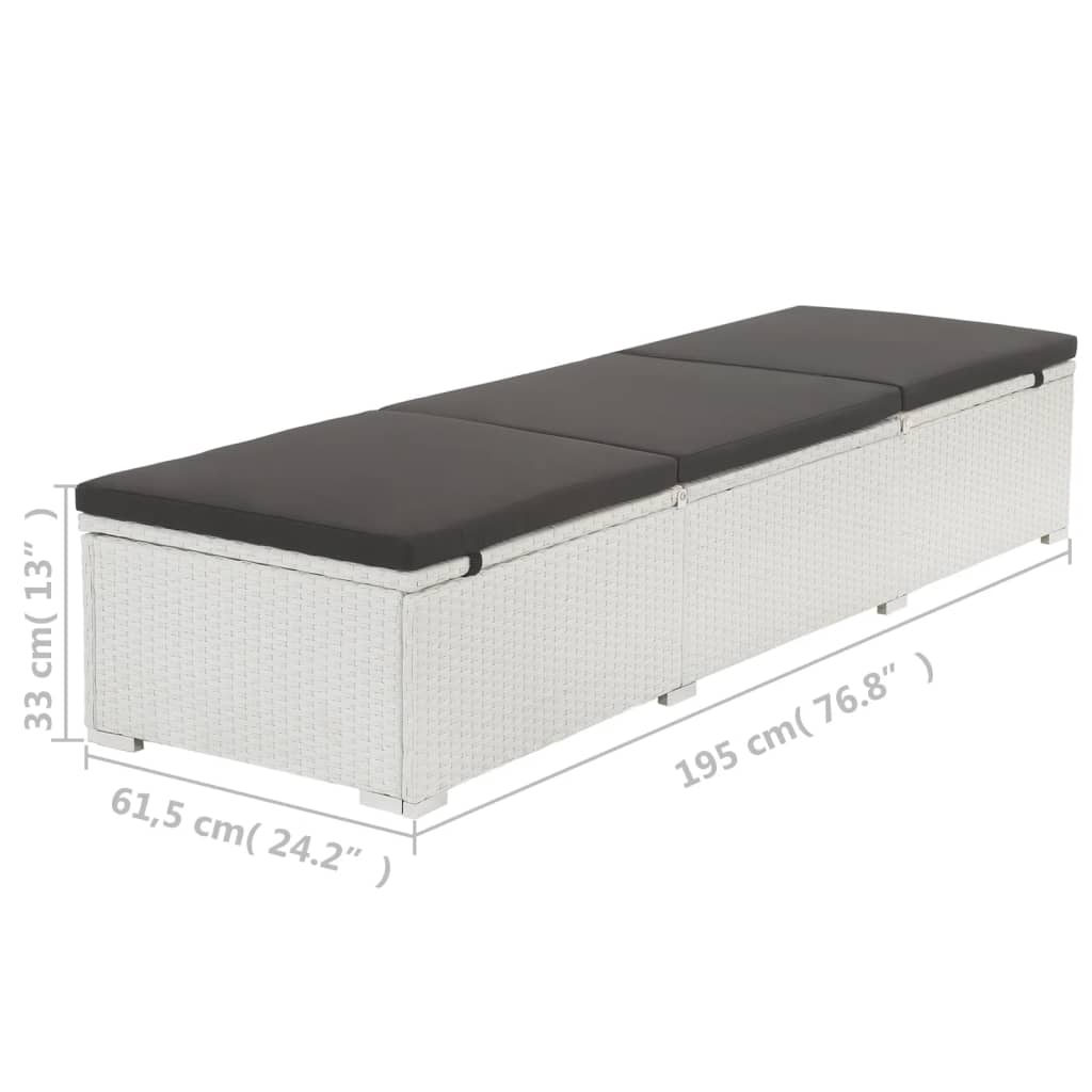 vidaXL Sun Lounger with Black Cushion Poly Rattan White